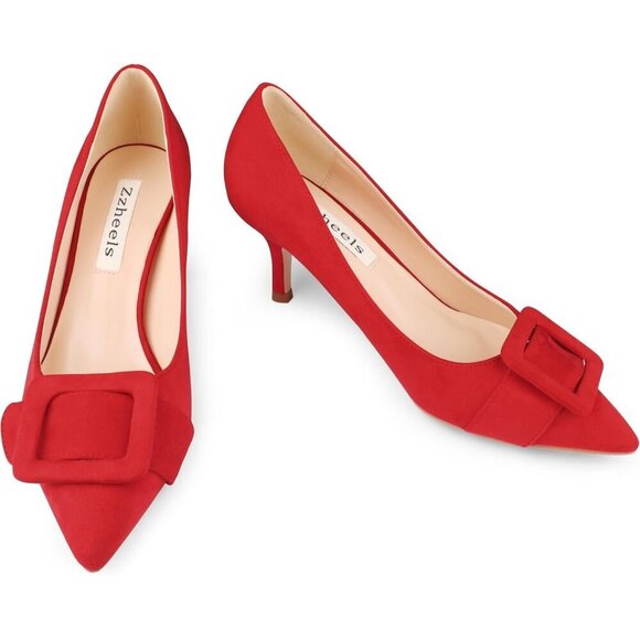 🆕Women's Red Kitten Heels Closed Pointy Toe Pumps Stiletto Heels Office Shoes - Picture 8 of 8